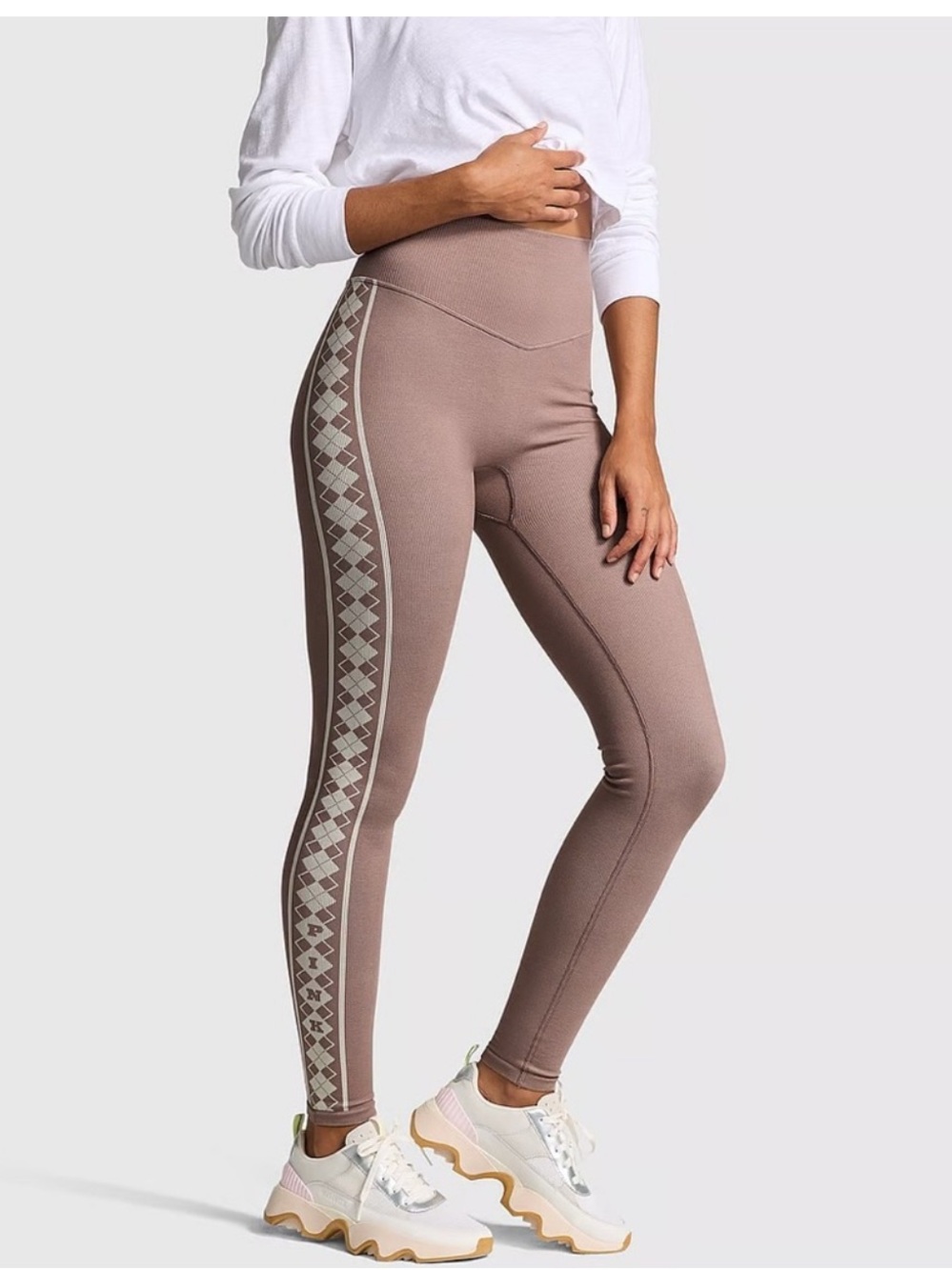 PINK Victoria's Secret Mauve High-Waist Leggings with Patterned Side Stripe